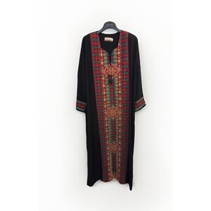 Alharamain Palestinian Thobe XXL Tatreez Embroidery Maxi Dress Kaftan Red Black